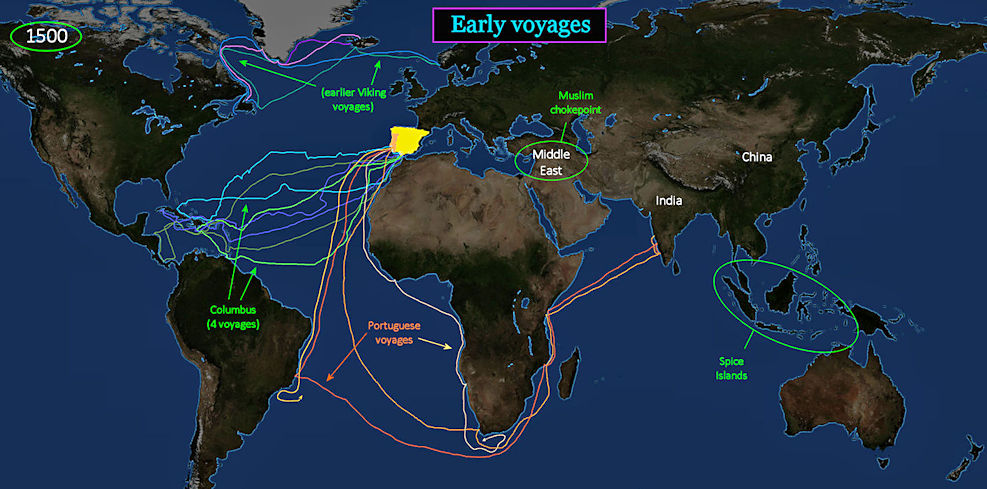 Oceanic voyages, 1500s map